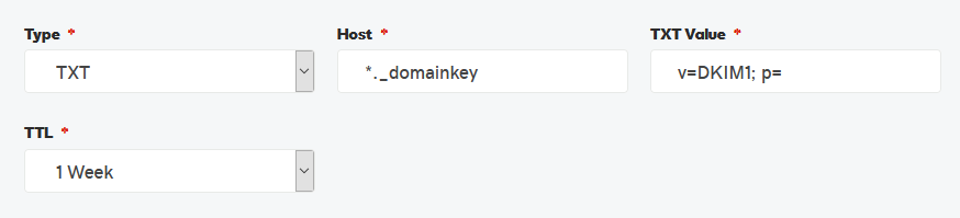 DNS TXT record for DKIM (example)